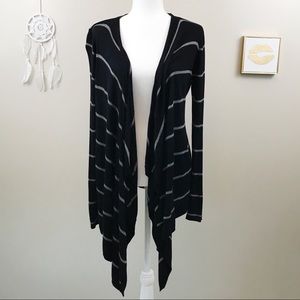 PINK ROSE | L Shawl Cardigan Black Gray Stripes